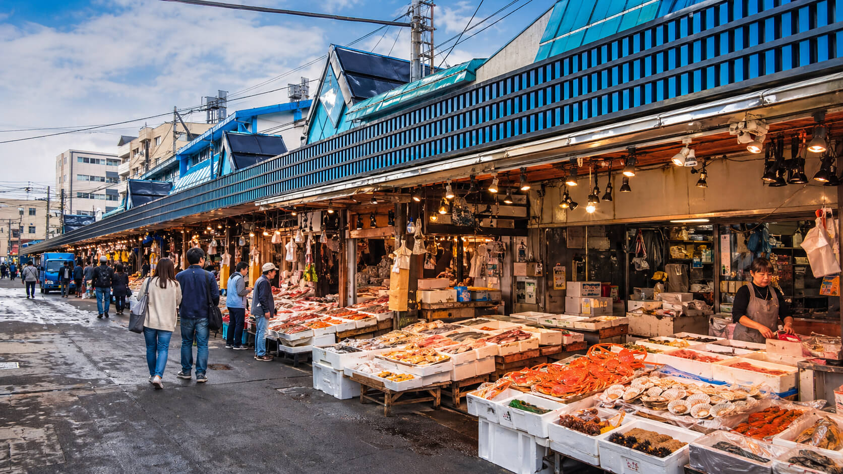 札幌駅から二条市場へ向かう観光客に人気の海鮮市場