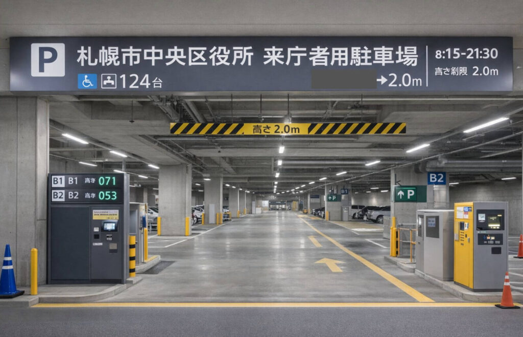 札幌市中央区役所ほ地下駐車場の案内をイメージした写真