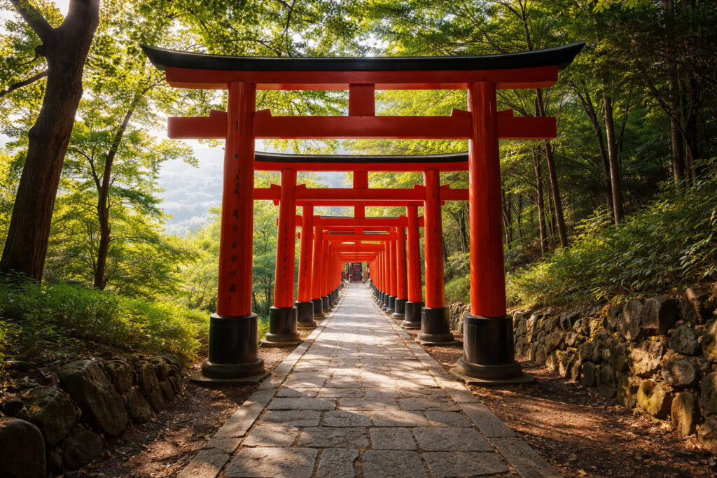 札幌伏見稲荷神社の朱色の鳥居が続く参道