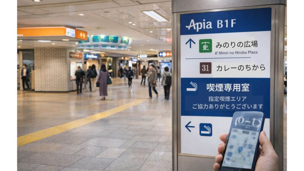 アピア地下街のみのりの広場周辺をイメージした案内風景