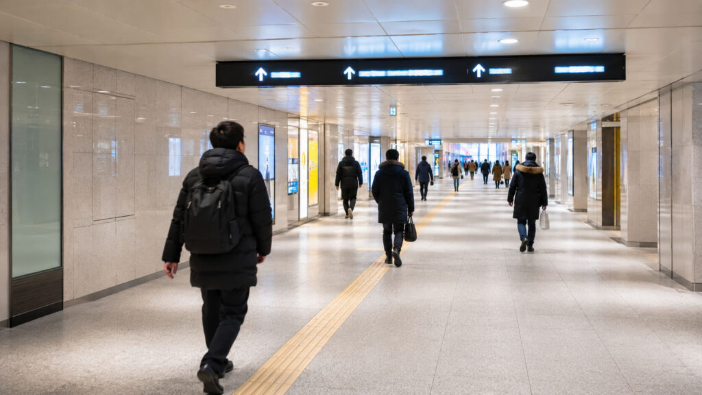 札幌駅側から地下歩行空間を使って札幌中央警察署へ向かう様子