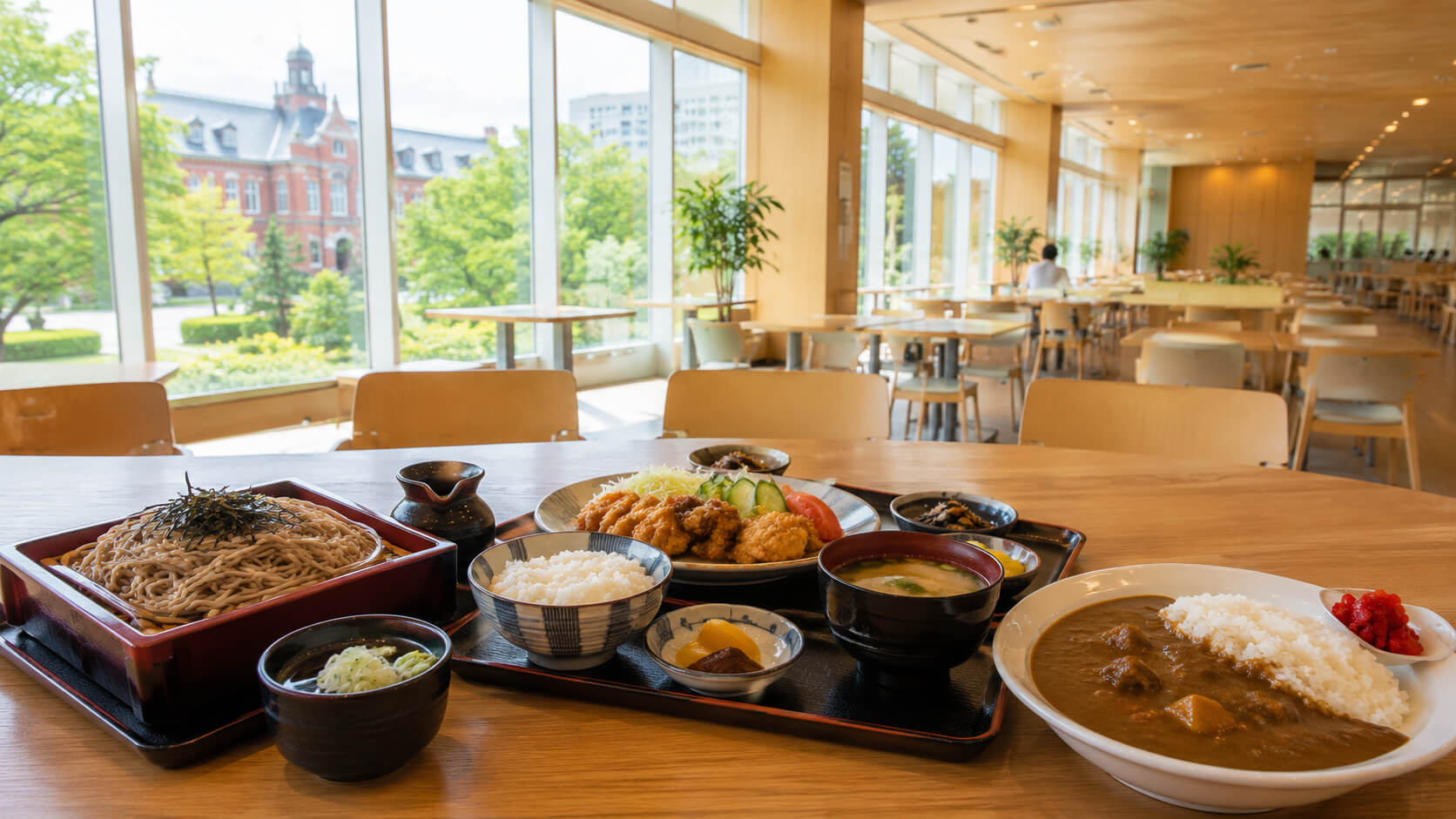 道議会食堂でそばや定食を選ぶランチメニューのイメージ