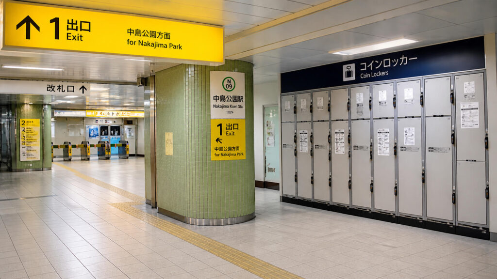 中島公園駅1番出口付近コンコースにあるコインロッカーの場所イメージ