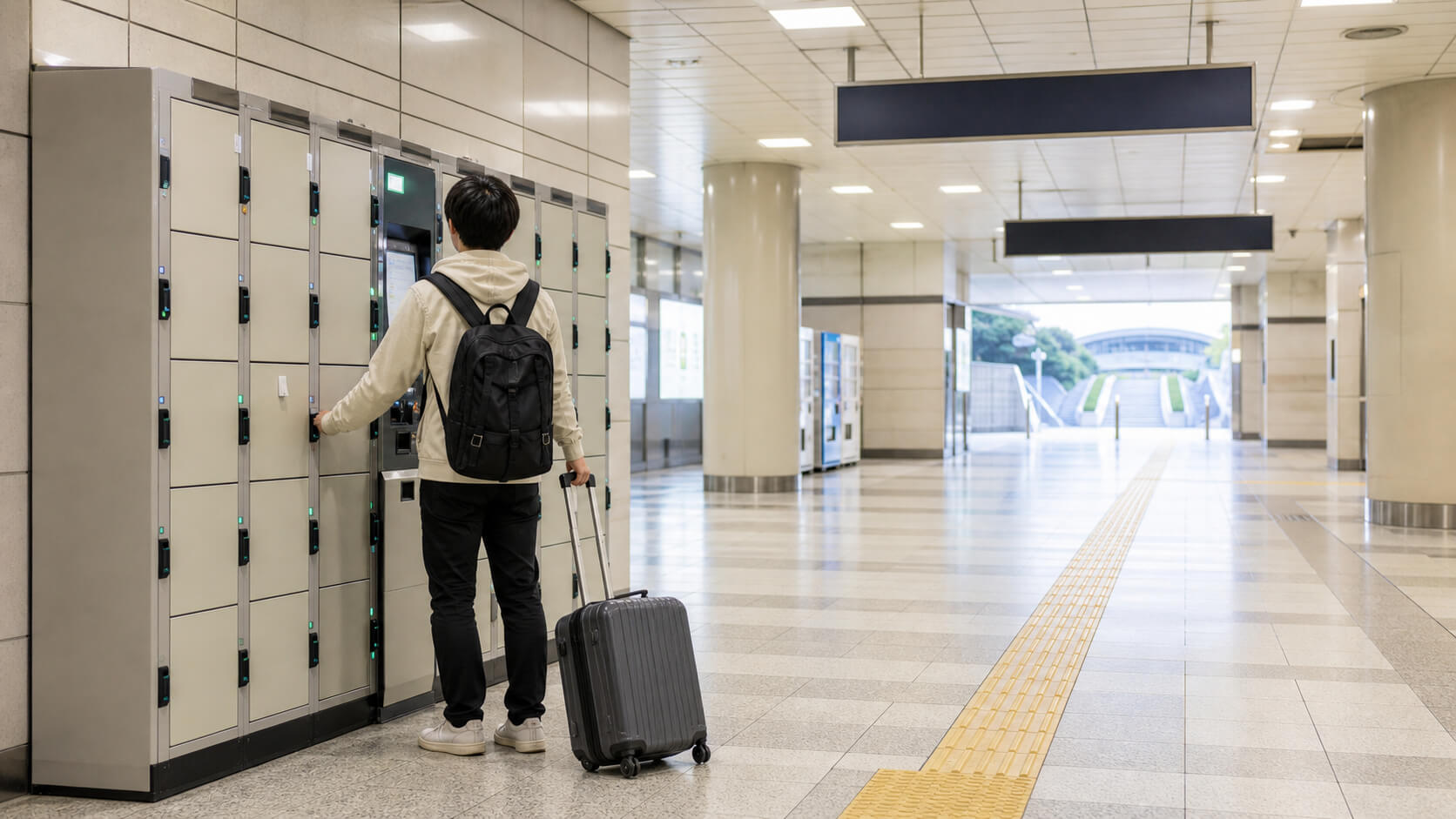 札幌ドームへ行く前に福住駅コインロッカーで荷物を預ける人
