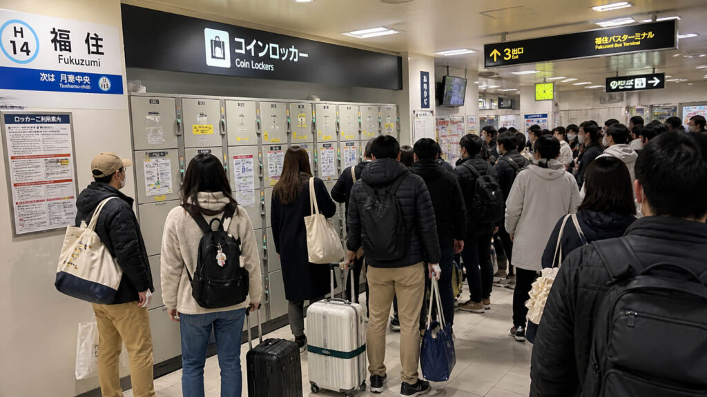 イベント日に混雑する福住駅コインロッカー周辺