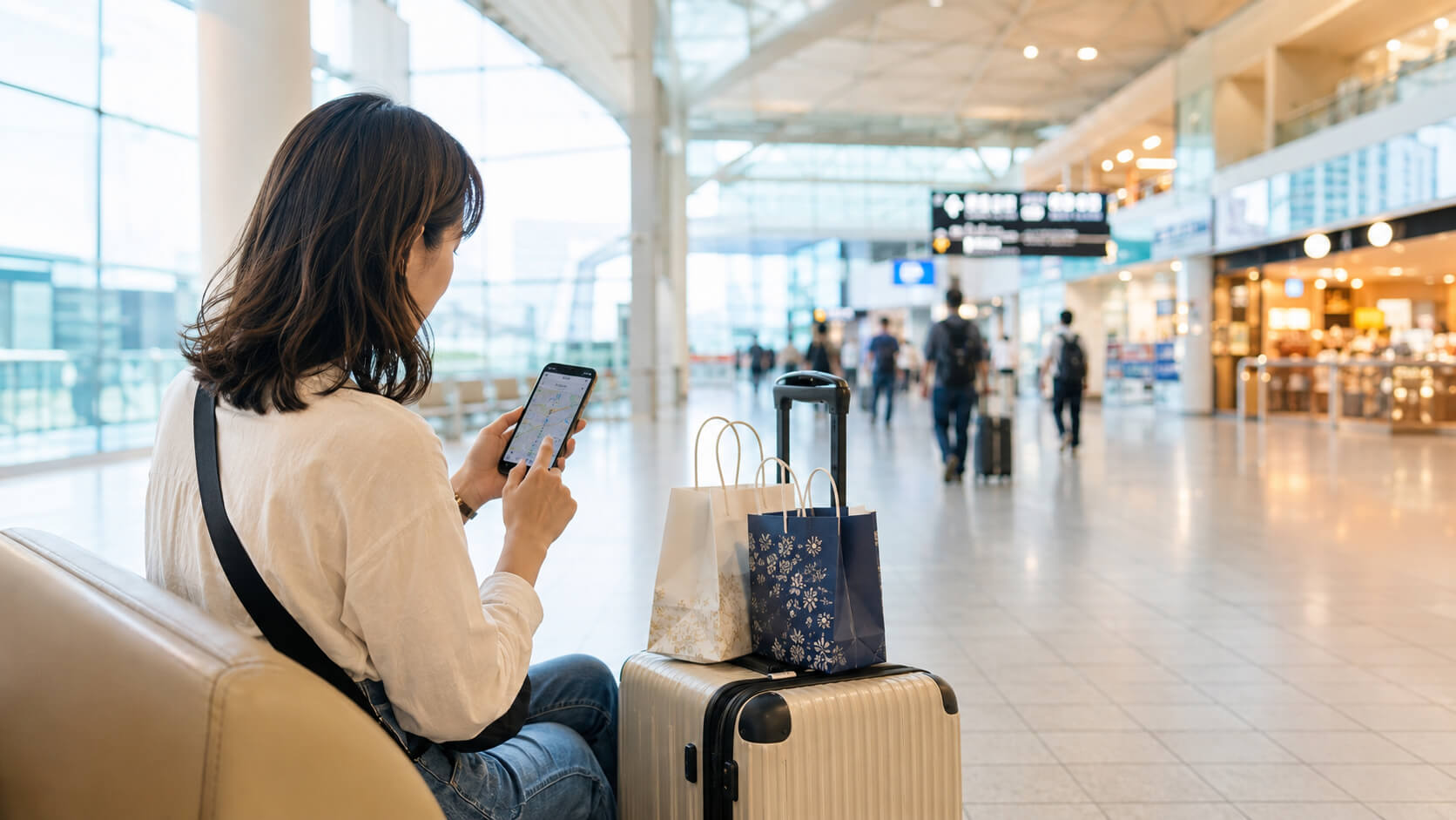 新千歳空港内にセイコーマートがないことを確認する旅行者
