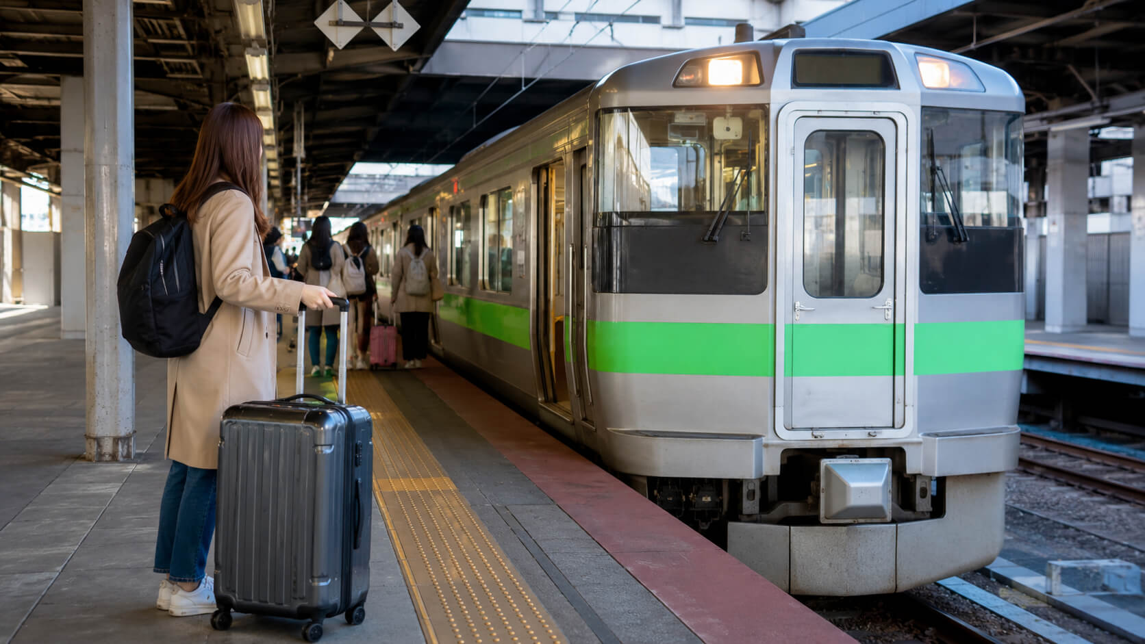 快速エアポートの自由席が何号車か分かる札幌駅ホームのイメージ