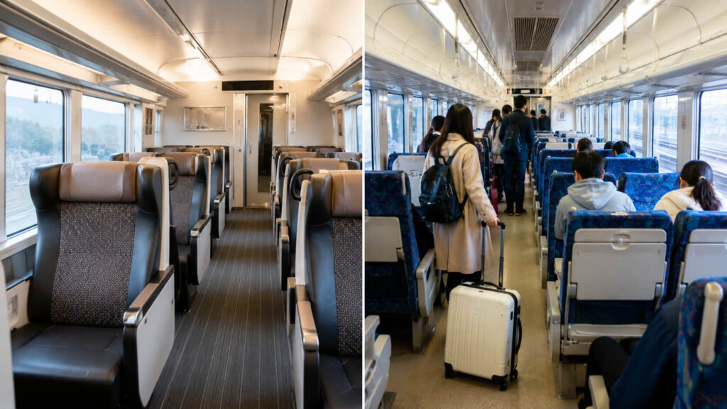 自由席と指定席uシートの違いを示す車内イメージ