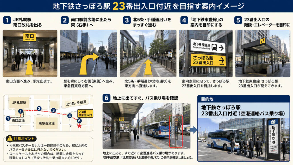 地下鉄さっぽろ駅23番出入口付近を目指す案内イメージ