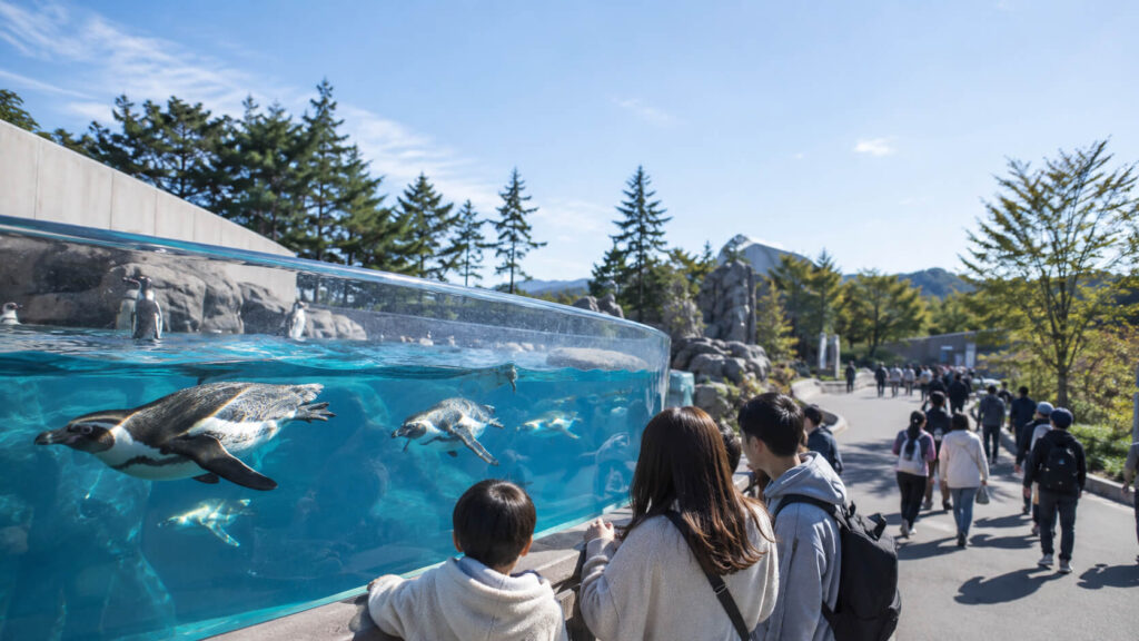 子連れやカップルで旭山動物園を楽しむ様子