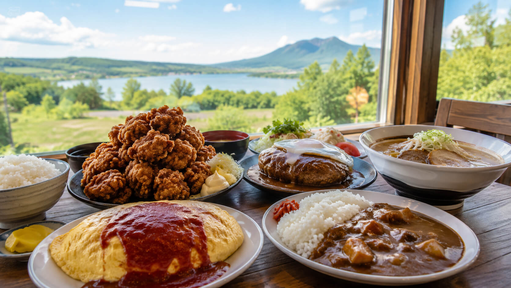 七飯でデカ盛りランチを楽しむ大盛り定食のイメージ
