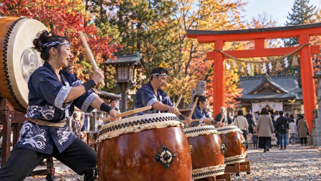 新川皇大神社のお祭りで行われる神輿や北響太鼓